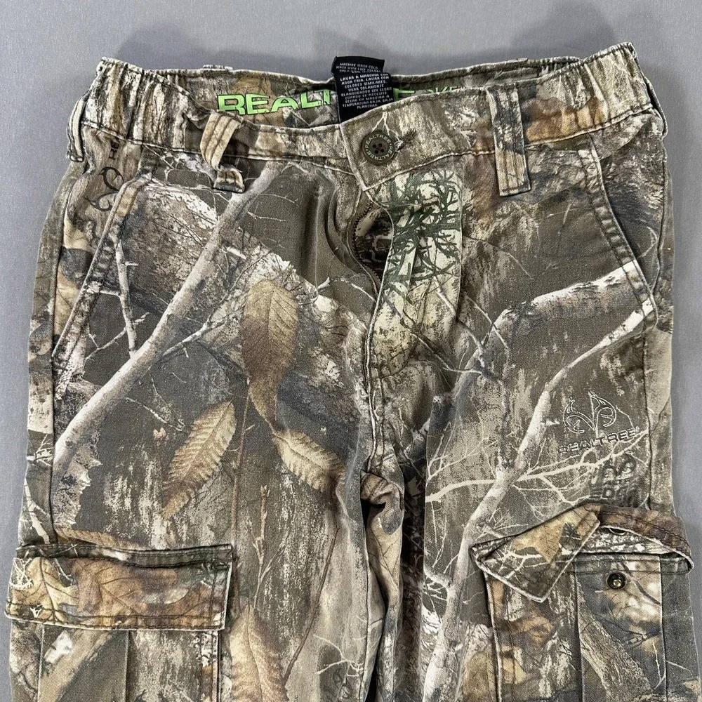 Realtree Edge Pants Kids Large 10-12 Brown Camo‎ Cargo Hunting Elastic Waist